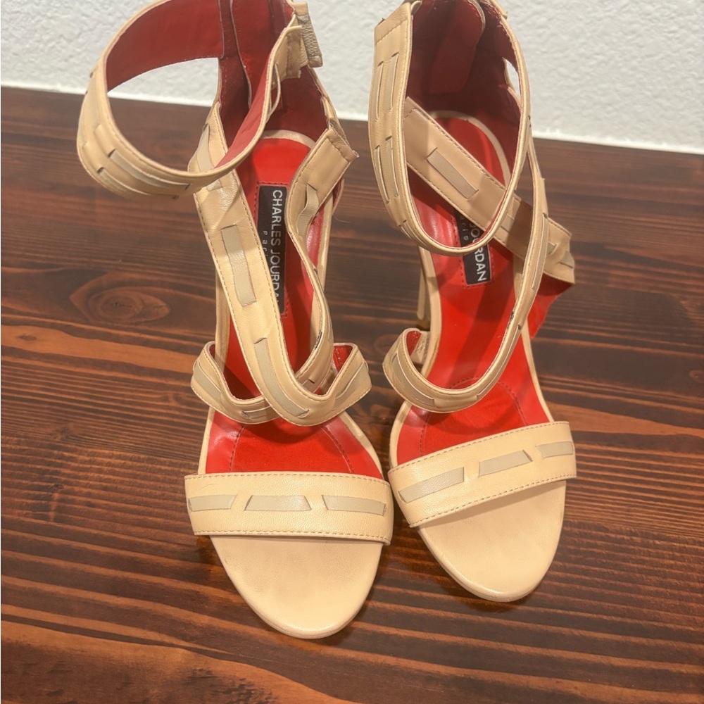 Charles Jourdan Nude Strappy Heels